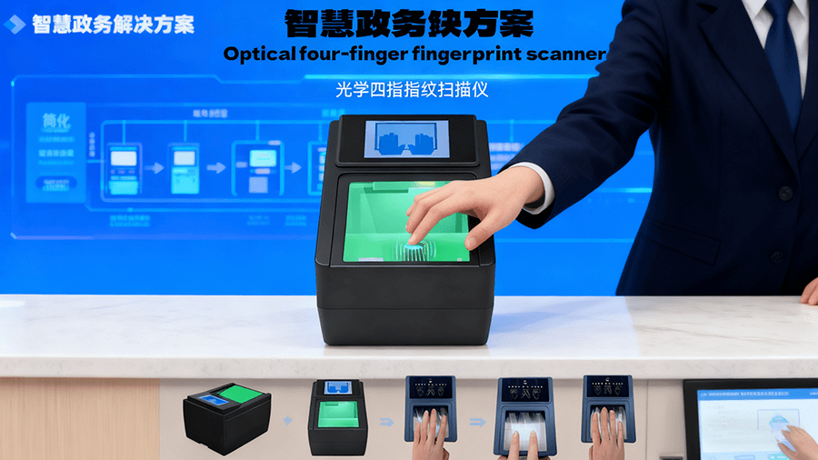 指紋掃描儀在政務(wù)服務(wù)、國家級人口建檔、交通樞紐安檢三大場景的應(yīng)用方案總覽，展示設(shè)備在不同場景的部署邏輯與價值。